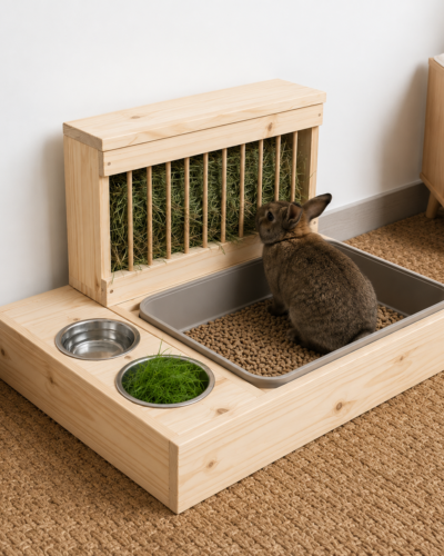 Home Bunny Feeder with Hay Rack and Litter box