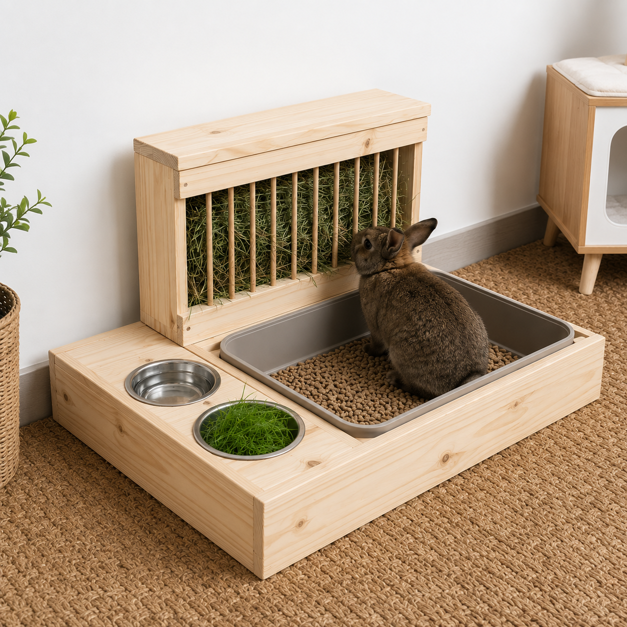 Bunny Feeder with Hay Rack and Litter box Bunny Feeder with Hay Rack and Litter box