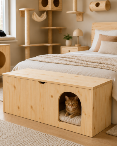 Pine Storage Bench & Cat Hideaway