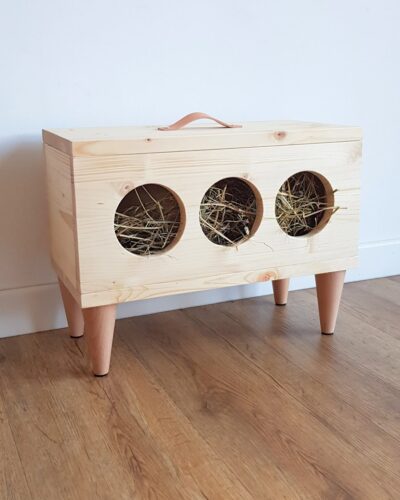 Home raised bunny hay feeder
